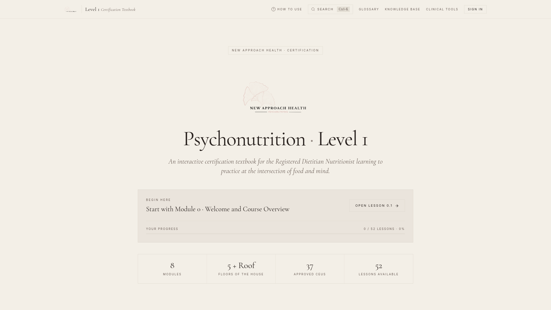 CPsyN Level 1 course homepage with the textbook title and the Welcome and Course Overview starting point